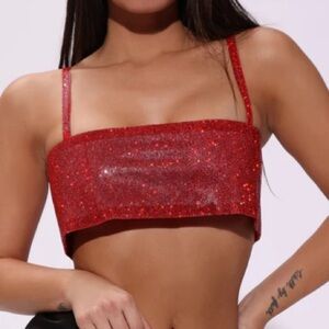 Rhinestones Red Crop Top